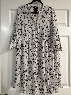 torrid White Dress “Barbie” with Pink & Black Heart Print High-Low Hem